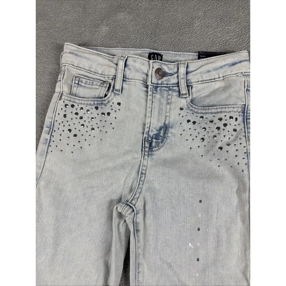 GAP Denim Girls' 70's Flare Stretch Adjustable Waist Studded Jeans Light 8‎ NWT